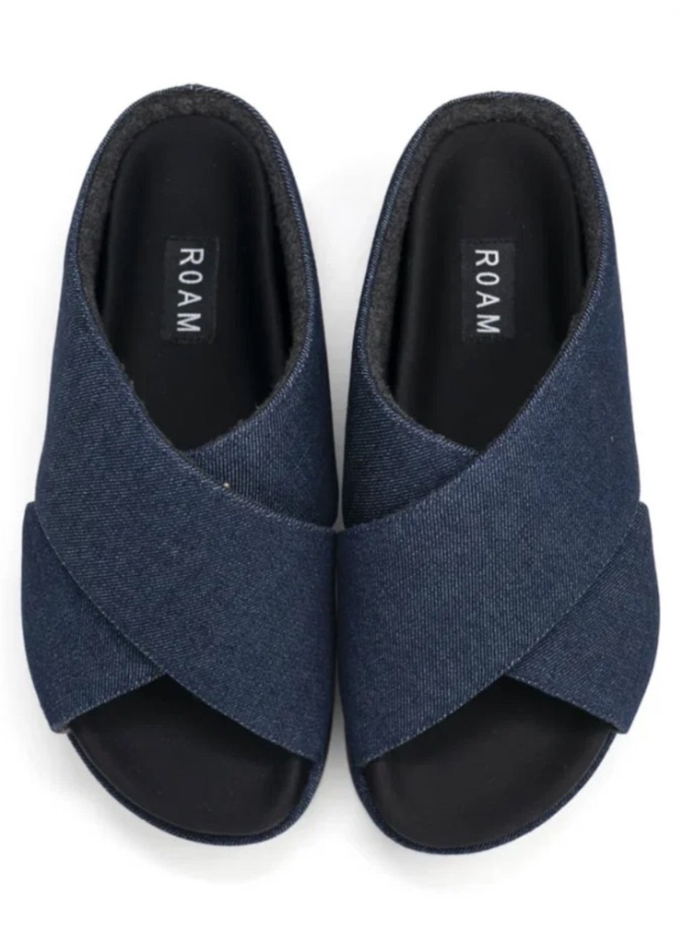 ROAM Dark Denim Criss Cross Stack Platform Sandals Slides 8 Slip On Shoes Beach